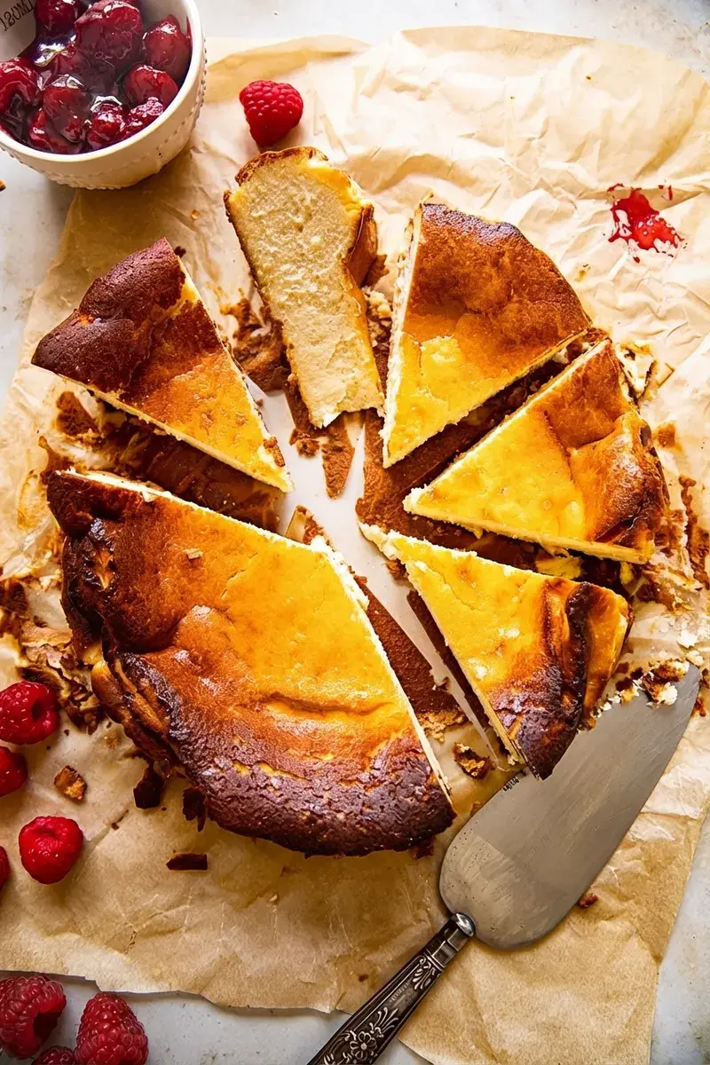 Burnt Basque Cheesecake With Raspberry Compote