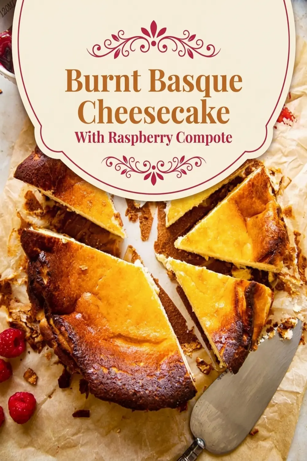 Burnt Basque Cheesecake With Raspberry Compote