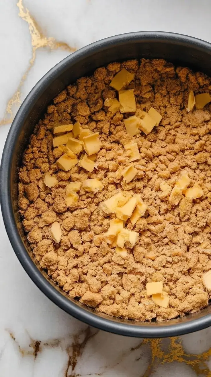 Pressing the graham cracker crust into the springform pan